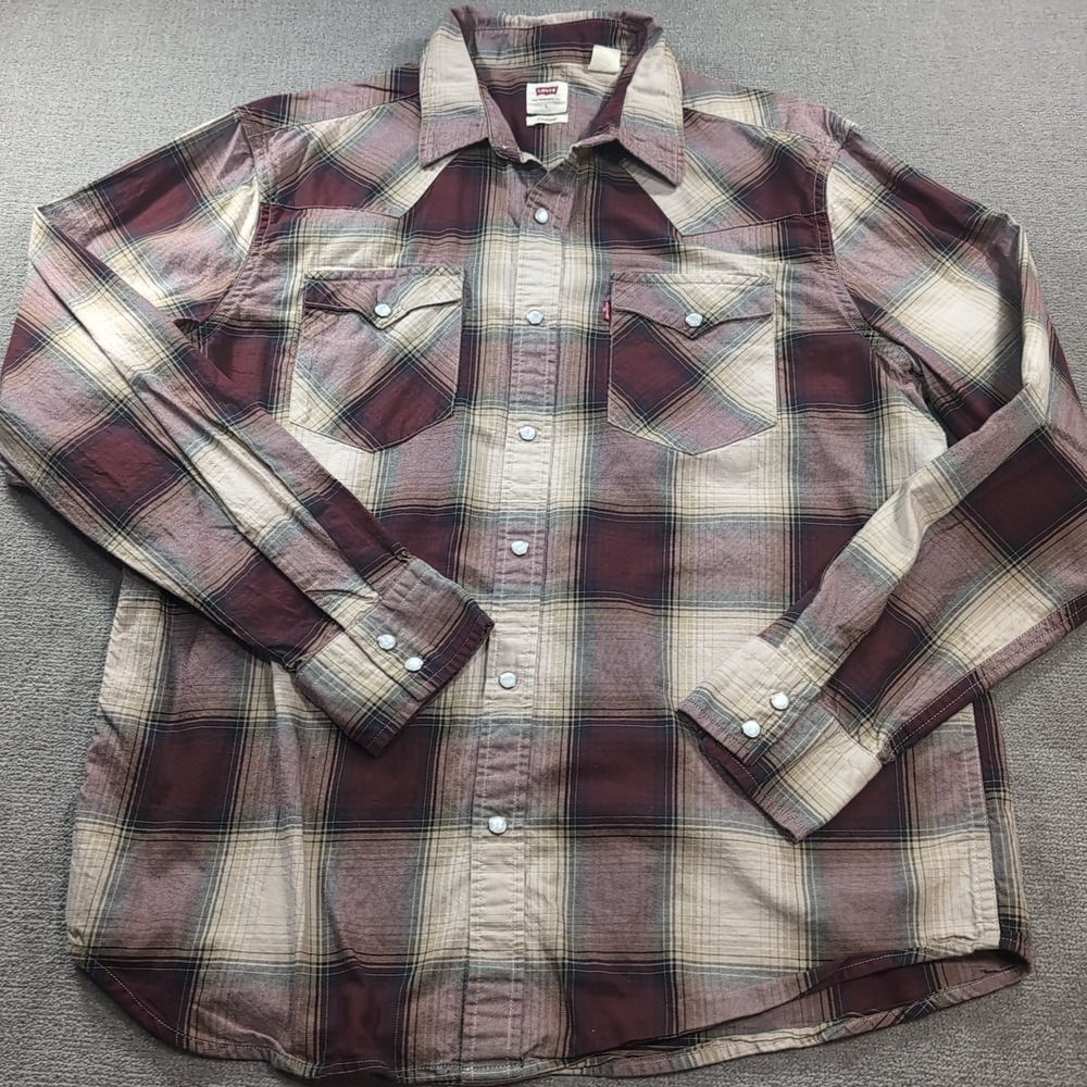 Levi's Plaid Shirtā Mens L Check Button Up Snap Button Red Tab Western Ranch